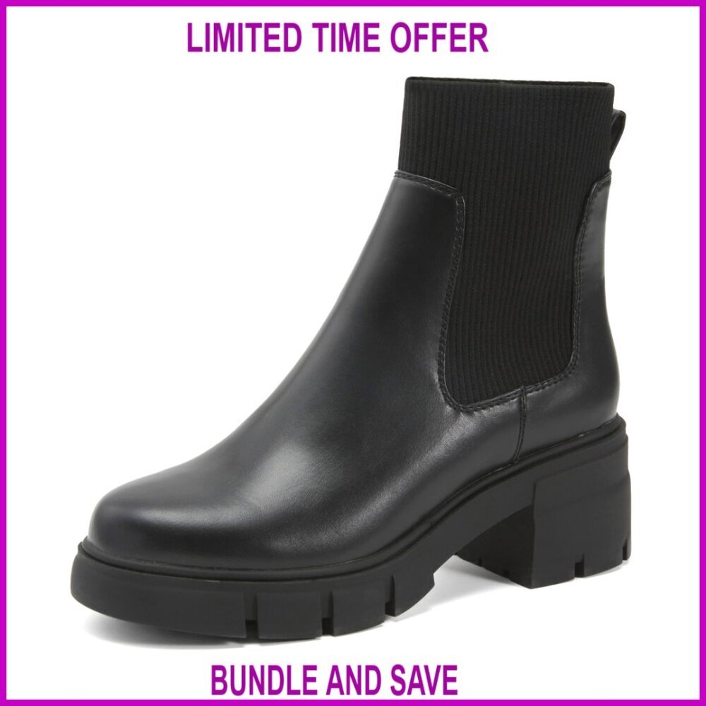 Women's Chunky Heel Chelsea Boots Platform Lug Sole Elastic Ankle Booties